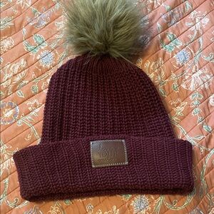 Love Your Melon Burgundy Knit Removable Fur Pom-Pom Hat